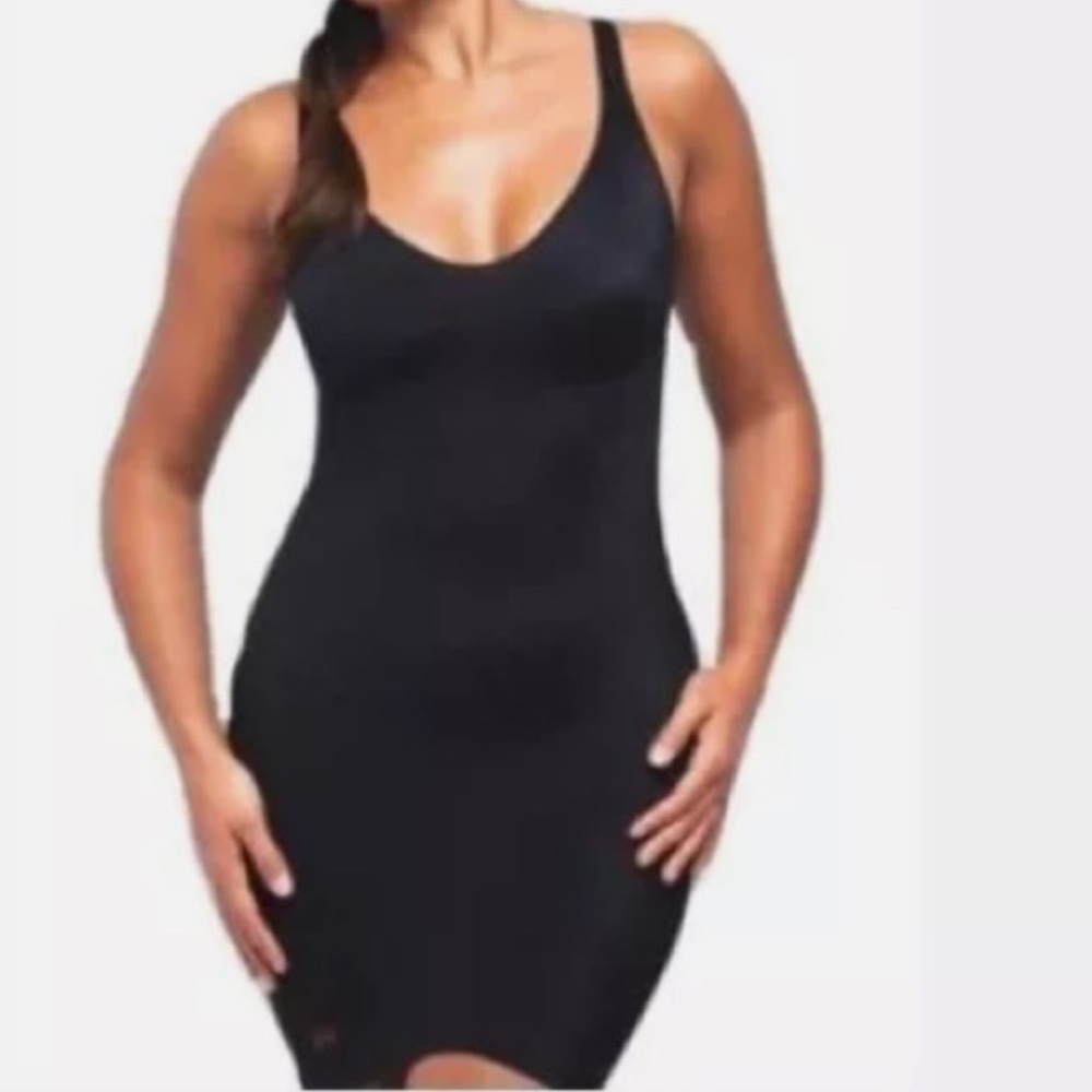 Ruby Ribbon Black Second Skin Shapewear Slip Dress XS Compression